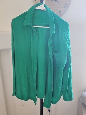 Green Pink Lily Button-Up Shirt